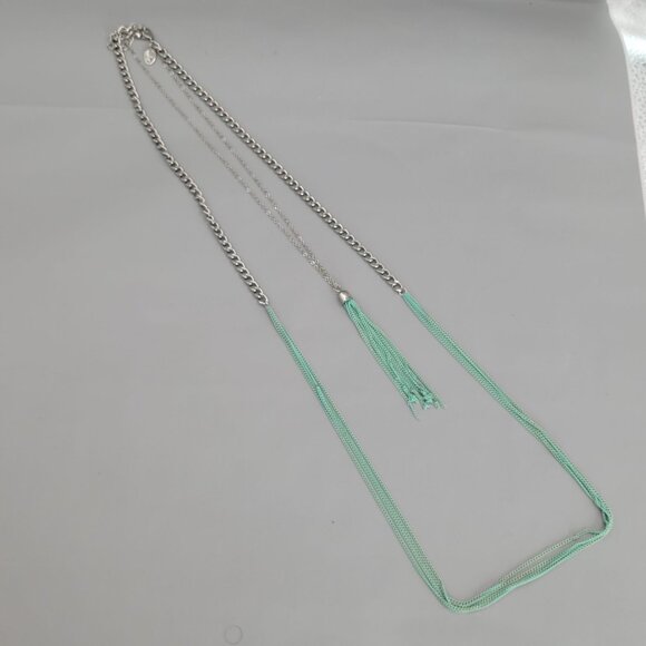 Charming charlie necklace long Multi strand green silver tone 32" - Picture 9 of 16
